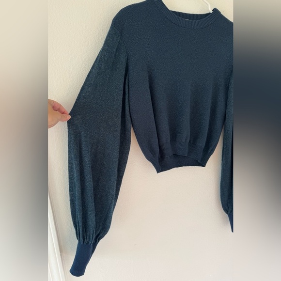 Free People Let It Shine Sweater Metallic Knit Cropped Balloon Sleeves Sz Small - Picture 4 of 11